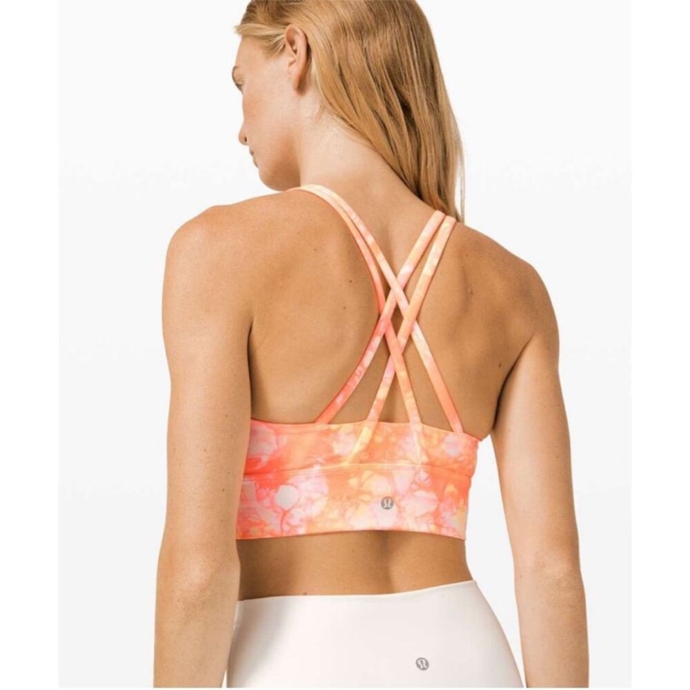 NWT Lululemon Energy Bra High Neck Long Line Neon Coral Tie Dye size 6